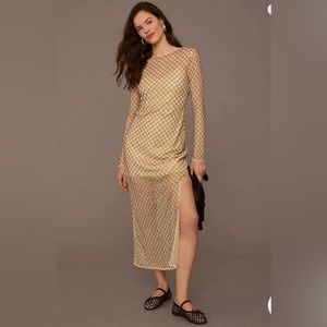By Anthropologie Sheer Beaded Column Maxi Dress Size L. B14